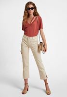 Bayan Krem Yüksek Bel Crop Straight Jean