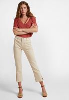 Bayan Krem Yüksek Bel Crop Straight Jean