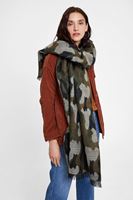 Bayan Yeşil Uzun Kamuflaj Desenli Şal