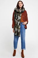 Bayan Yeşil Uzun Kamuflaj Desenli Şal