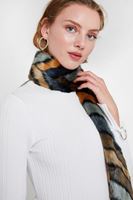 Bayan Çok Renkli Çizgi Desenli Kürk Şal