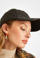 Bayan Siyah Deri Görünümlü Şapka