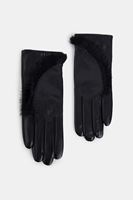 Bayan Siyah Kürklü Suni Deri Eldiven