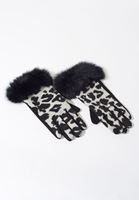 Bayan Siyah Vegan Kürklü Desenli Eldiven