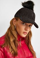 Women Black Textured Cap with Pom