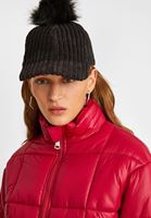 Women Black Textured Cap with Pom