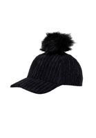 Women Black Textured Cap with Pom