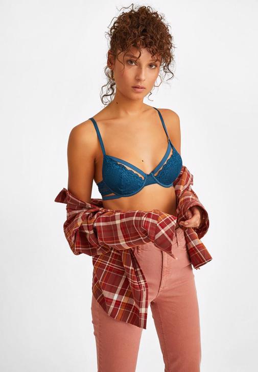 Mavi Dantel Detaylı Büstiyer