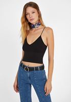 Bayan Siyah Dikişsiz İnce Askılı Crop Top