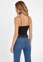 Bayan Siyah Dikişsiz İnce Askılı Crop Top