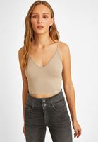 Bayan Bej Dikişsiz İnce Askılı Crop Top