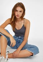 Bayan Gri Dikişsiz İnce Askılı Crop Top