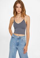 Bayan Gri Dikişsiz İnce Askılı Crop Top