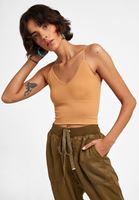 Bayan Bej Dikişsiz İnce Askılı Crop Top