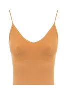 Bayan Bej Dikişsiz İnce Askılı Crop Top