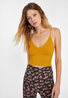 Bayan Sarı Dikişsiz İnce Askılı Crop Top