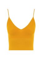 Bayan Sarı Dikişsiz İnce Askılı Crop Top