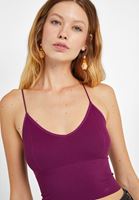 Bayan Mor Dikişsiz İnce Askılı Crop Top