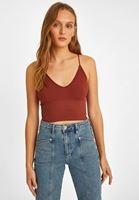 Bayan Kiremit Dikişsiz İnce Askılı Crop Top