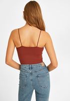 Bayan Kiremit Dikişsiz İnce Askılı Crop Top