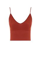Bayan Kiremit Dikişsiz İnce Askılı Crop Top
