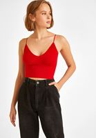 Bayan Kırmızı Dikişsiz İnce Askılı Crop Top