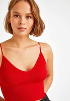 Bayan Kırmızı Dikişsiz İnce Askılı Crop Top