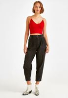 Bayan Kırmızı Dikişsiz İnce Askılı Crop Top