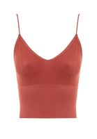 Bayan Kahverengi Dikişsiz İnce Askılı Crop Top