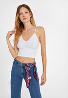 Bayan Beyaz Dikişsiz İnce Askılı Crop Top