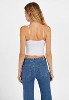 Bayan Beyaz Dikişsiz İnce Askılı Crop Top