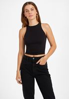 Bayan Siyah Halter Yaka Dikişsiz Crop Top