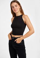Bayan Siyah Halter Yaka Dikişsiz Crop Top