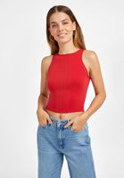 Bayan Kırmızı Halter Yaka Dikişsiz Crop Top