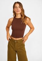 Bayan Kahverengi Halter Yaka Dikişsiz Crop Top