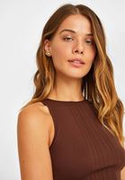 Bayan Kahverengi Halter Yaka Dikişsiz Crop Top