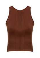 Bayan Kahverengi Halter Yaka Dikişsiz Crop Top