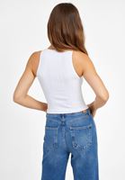 Bayan Beyaz Halter Yaka Dikişsiz Crop Top