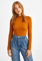 Bayan Turuncu Dik Yaka Uzun Kollu Tişört