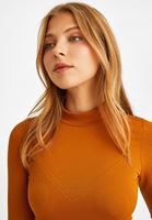 Bayan Turuncu Dik Yaka Uzun Kollu Tişört