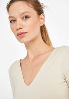 Bayan Krem V Yaka Uzun Kollu Tişört