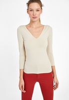 Bayan Krem V Yaka Uzun Kollu Tişört