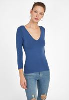Bayan Lacivert V Yaka Uzun Kollu Tişört