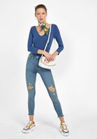 Bayan Lacivert V Yaka Uzun Kollu Tişört