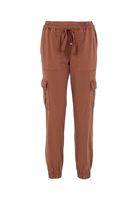 Bayan Kahverengi Beli Lastik Detaylı Kargo Pantolon