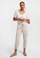 Bayan Krem Beli Lastik Detaylı Kargo Pantolon