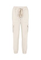 Bayan Krem Beli Lastik Detaylı Kargo Pantolon