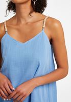 Bayan Mavi Askı Detaylı Mini Elbise