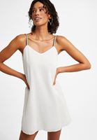 Bayan Krem Askı Detaylı Mini Elbise