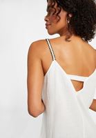 Bayan Krem Askı Detaylı Mini Elbise